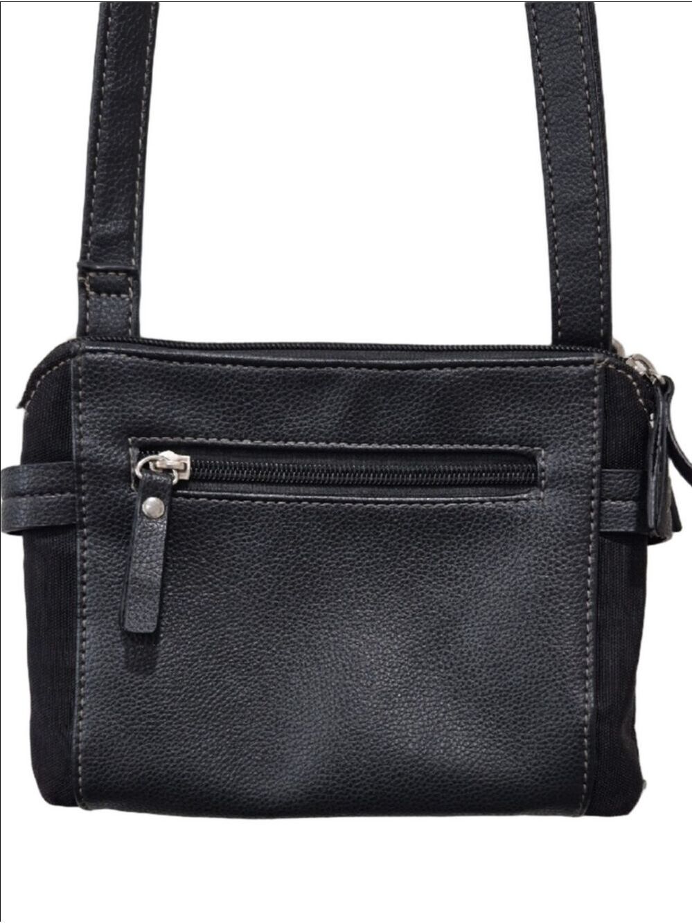 Roots 73 Black Pebbled Vegan Leather Crossbody Bag Triple Zip Multi-Pocket Purse - Picture 7 of 16